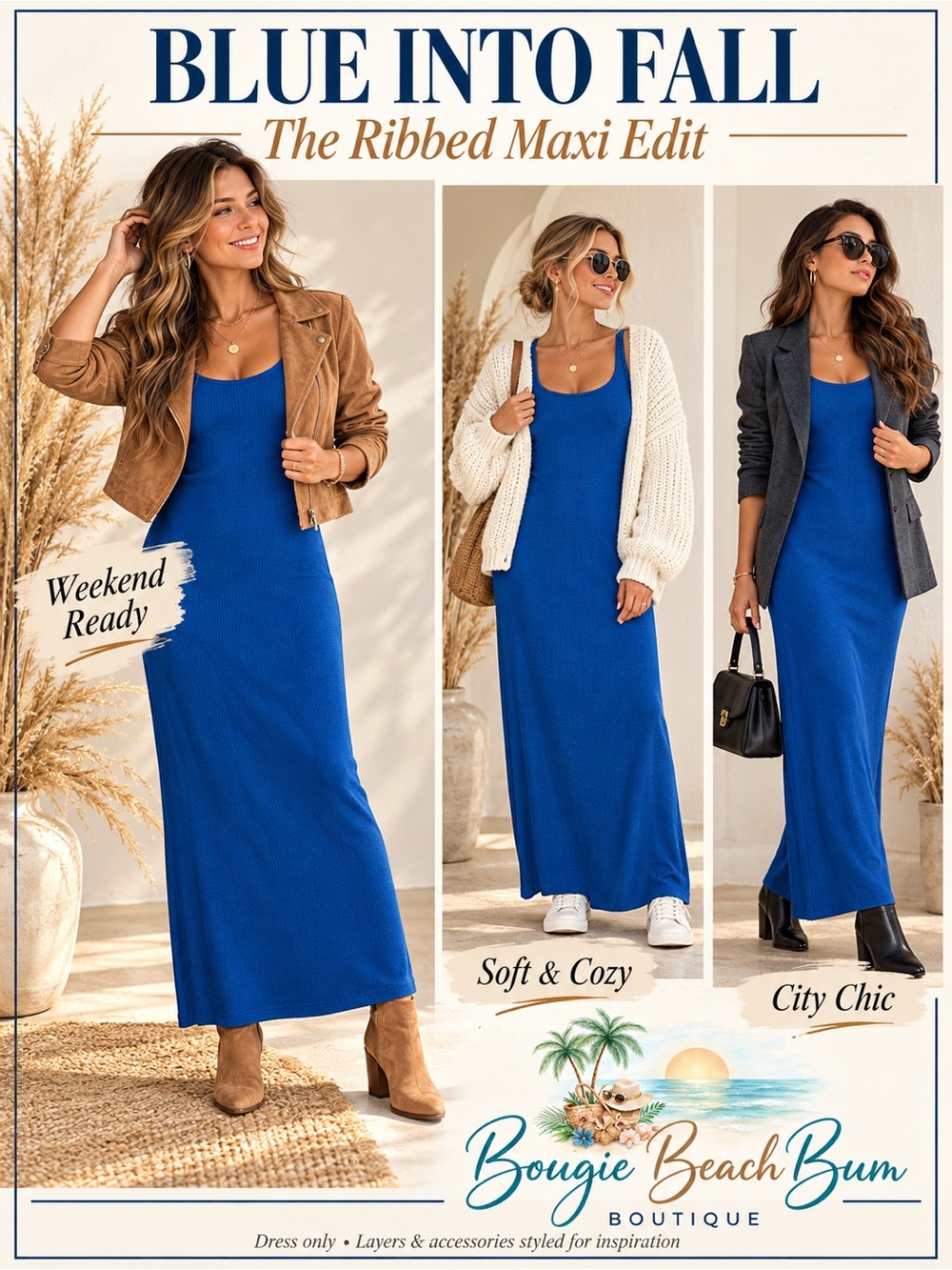 Ribbed Maxi Dress - Royal Blue by zenana